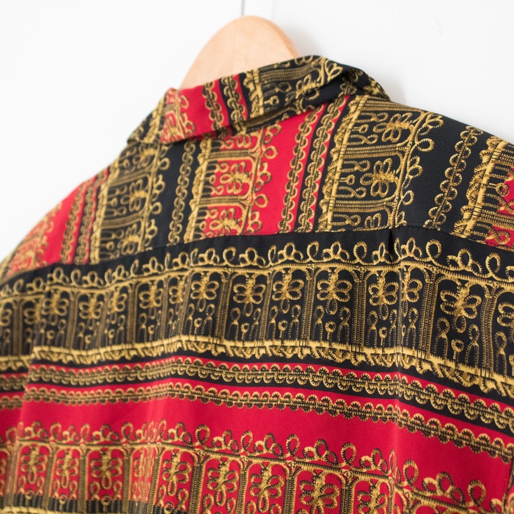 Jordan | Vintage 80's/90's Long Sleeved Red Black & Gold Baroque Blouse | Size M - Picture 9 of 10